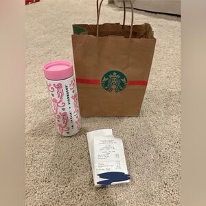 Roller Rabbit + Starbucks pink holiday collection tumbler